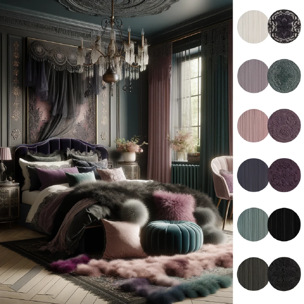 Color Palette and Textures in a Whimsy Goth Bedroom